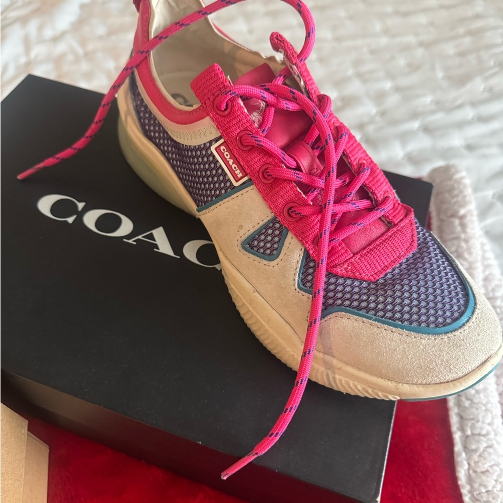 Coach Women's Pink and Beige Sneakers